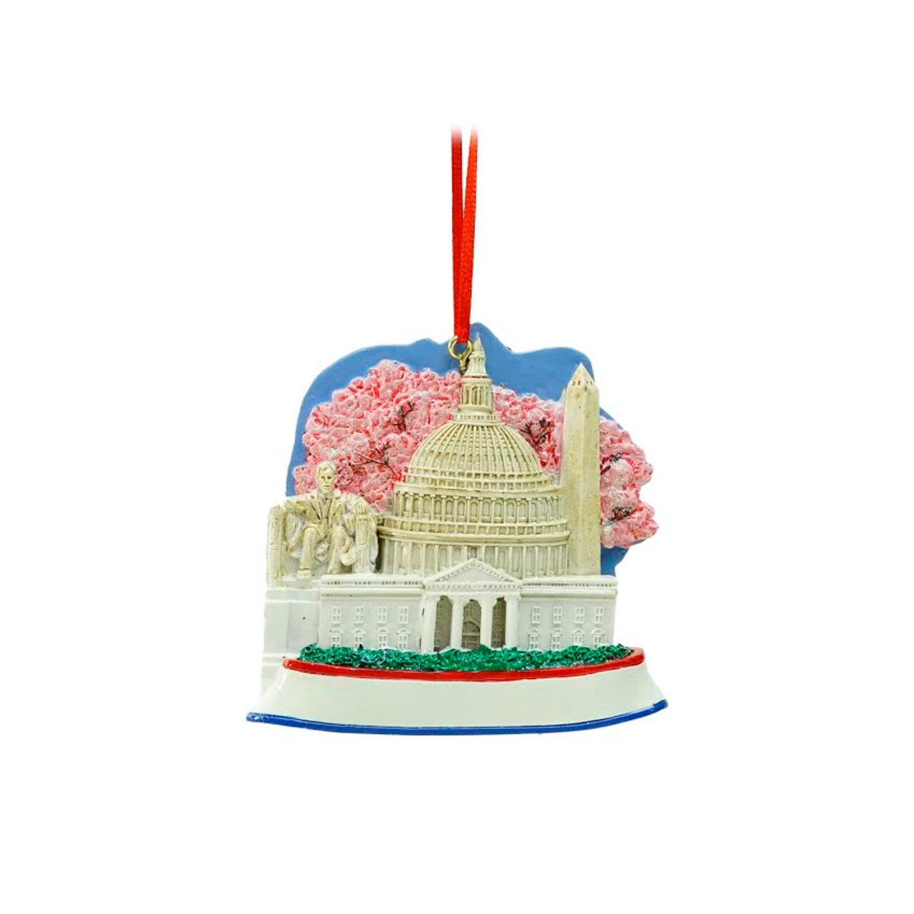 Kurt Adler 3.25" White and Pink Washington DC Monumental Scene Christmas Ornament